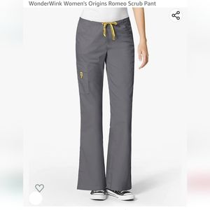 WonderWink Women's Boot Cut Scrub Pants in Charcoal with Yellow Drawstring